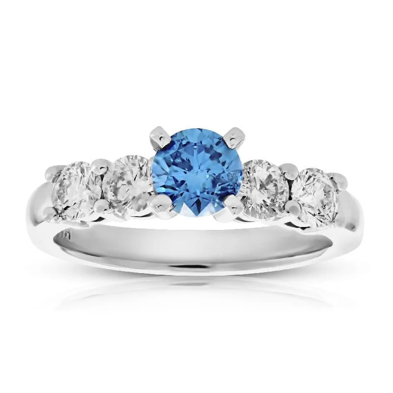 women’s engagement rings with white gold-1.40 cttw Blue and White Diamond Engagement Ring 14K White Gold Bridal