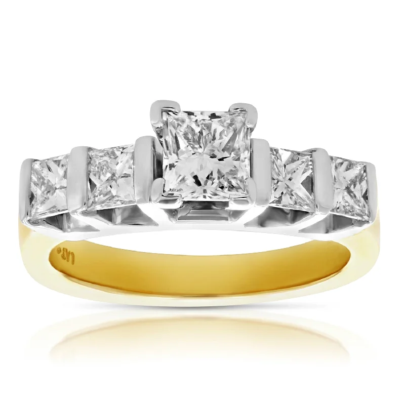 men’s wedding rings with engraved initials-1.75 cttw 5 Stone Princess Cut Diamond Engagement Ring 14K Yellow Gold SI2-I1