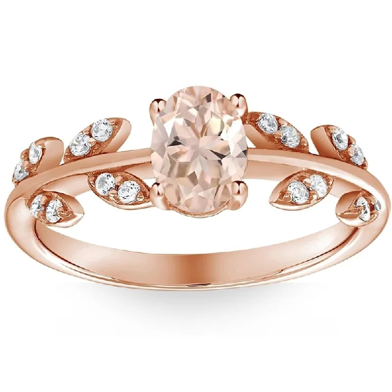 platinum rings with diamonds for women-1 Ct Oval Morganite & Diamond Vine Engagement Anniversary Ring in Rose Gold