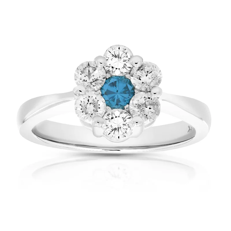 custom made promise rings-1 cttw Blue and White Diamond Engagement Ring 14K White Gold