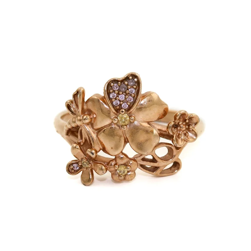 custom made promise rings-10k Rose Gold x Diamond Floral Ring