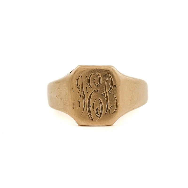 women’s custom gold rings with diamonds-Antique 10k Gold x Cursive "J.E.B" Monogram Signet