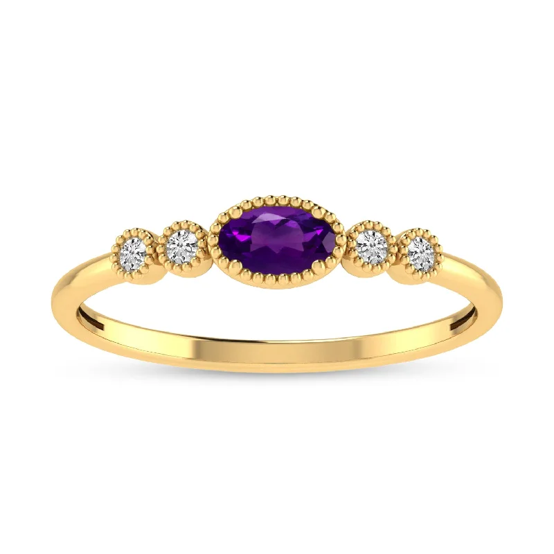 women’s wedding rings with sapphires-10K Yellow Gold Oval Amethyst and Diamond Stackable Ring