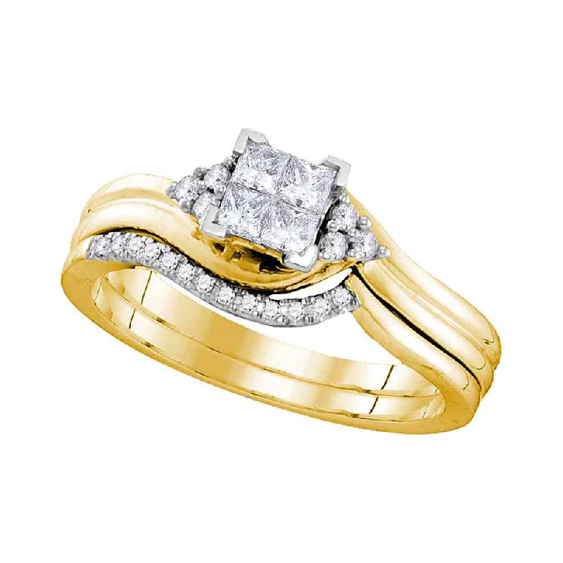 custom platinum rings for couples-10k Yellow Gold Princess Diamond Bridal Wedding Ring Band Set 1/3 Cttw