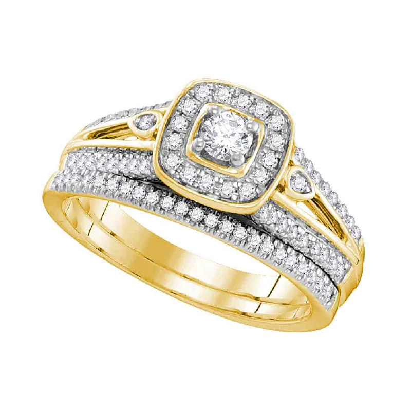 custom vintage engagement rings-10k Yellow Gold Round Diamond Bridal Wedding Ring Band Set 1/2 Cttw