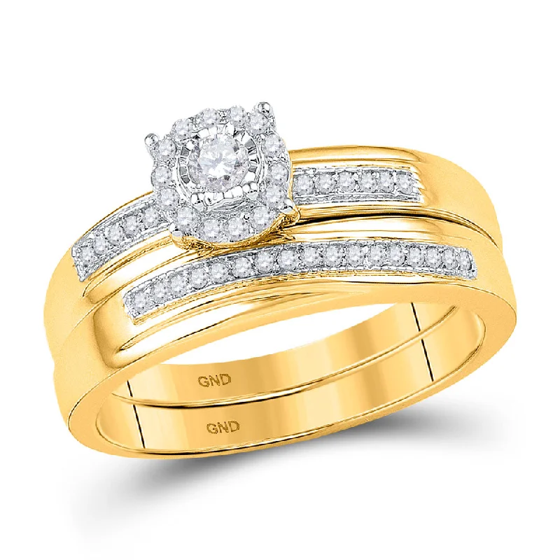 custom engraved rings for men-10k Yellow Gold Round Diamond Bridal Wedding Ring Band Set 1/4 Cttw