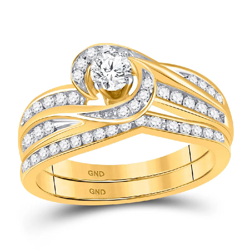 diamond anniversary bands-10k Yellow Gold Round Diamond Swirl Bridal Wedding Ring Band Set 1/2 Cttw