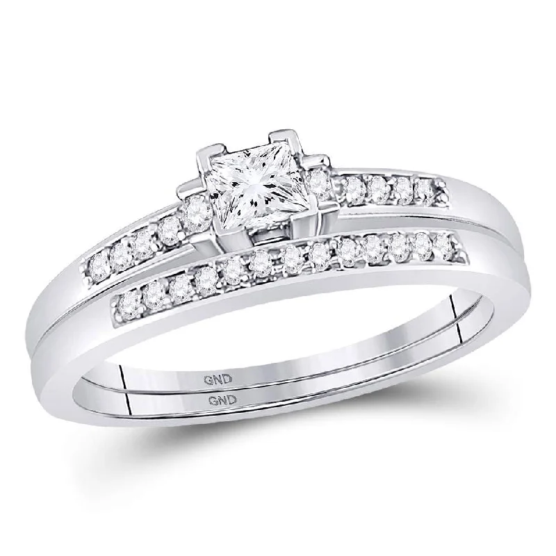 personalized gold rings for women-10kt White Gold Princess Diamond Bridal Wedding Ring Band Set 1/3 Cttw