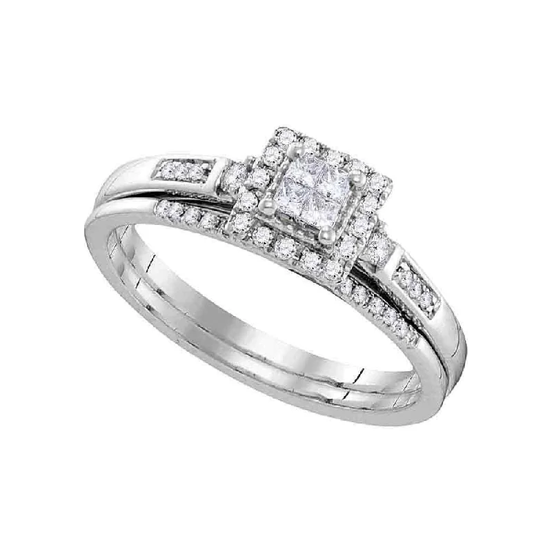 alternative wedding rings for men-10kt White Gold Princess Diamond Cluster Bridal Wedding Ring Band Set 1/4 Cttw