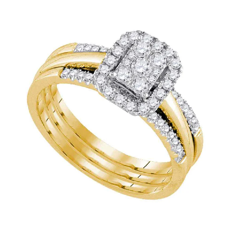 women’s yellow gold engagement rings-10kt Yellow Gold Diamond Cluster Bridal Wedding Ring Band Set 1/2 Cttw