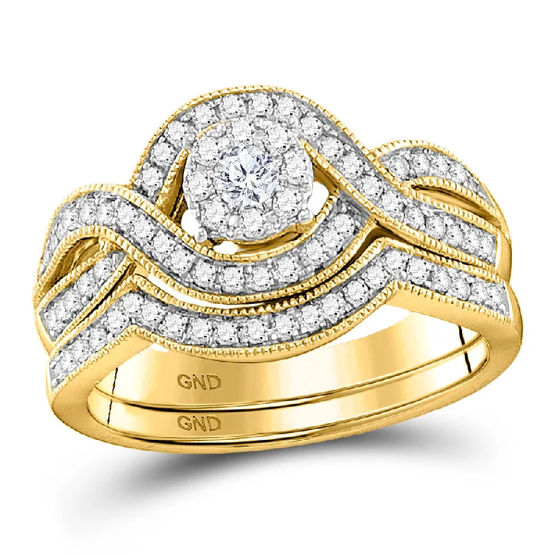 simple gold rings for men-10kt Yellow Gold Round Diamond Bridal Wedding Ring Band Set 1/2 Cttw