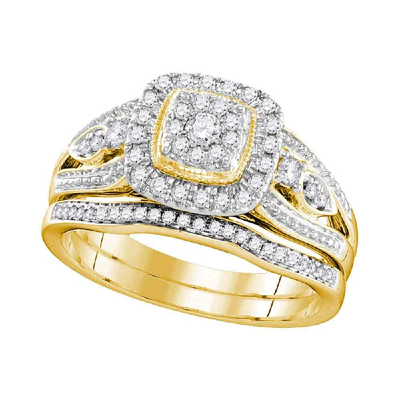 silver wedding rings with sapphires-10kt Yellow Gold Round Diamond Bridal Wedding Ring Band Set 3/8 Cttw