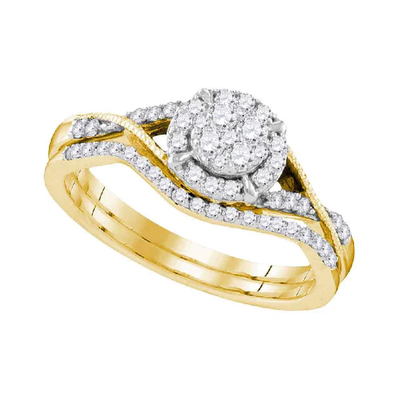 promise rings for couples-10kt Yellow Gold Round Diamond Bridal Wedding Ring Band Set 3/8 Cttw