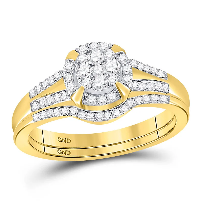 platinum rings for men with diamonds and rubies-10kt Yellow Gold Round Diamond Bridal Wedding Ring Band Set 3/8 Cttw