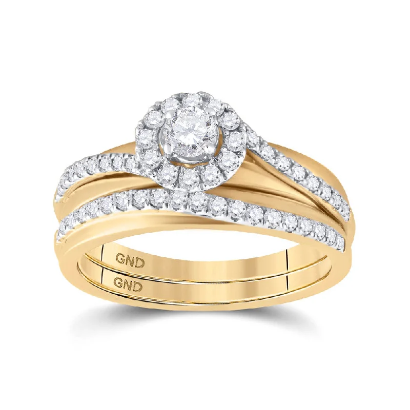 stackable wedding rings for women-10kt Yellow Gold Round Diamond Bridal Wedding Ring Band Set 5/8 Cttw