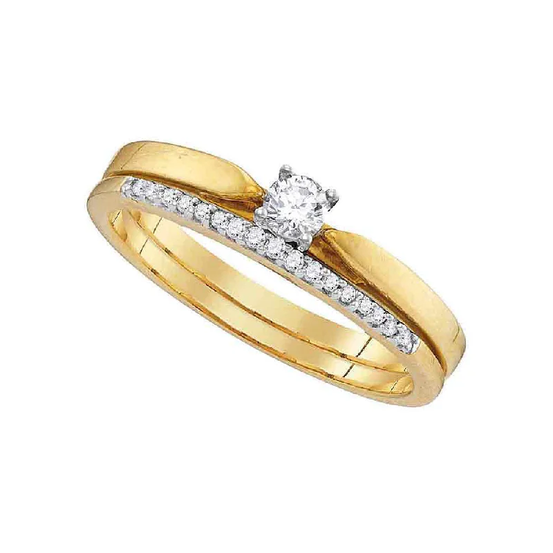 men’s rings with white gold and diamonds-10kt Yellow Gold Round Diamond Slender Bridal Wedding Ring Band Set 1/4 Cttw