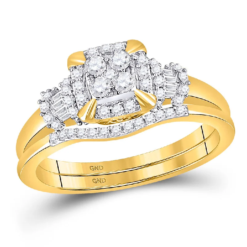 custom-made rings with diamonds for men-10kt Yellow Gold Round Diamond Square Bridal Wedding Ring Band Set 3/8 Cttw