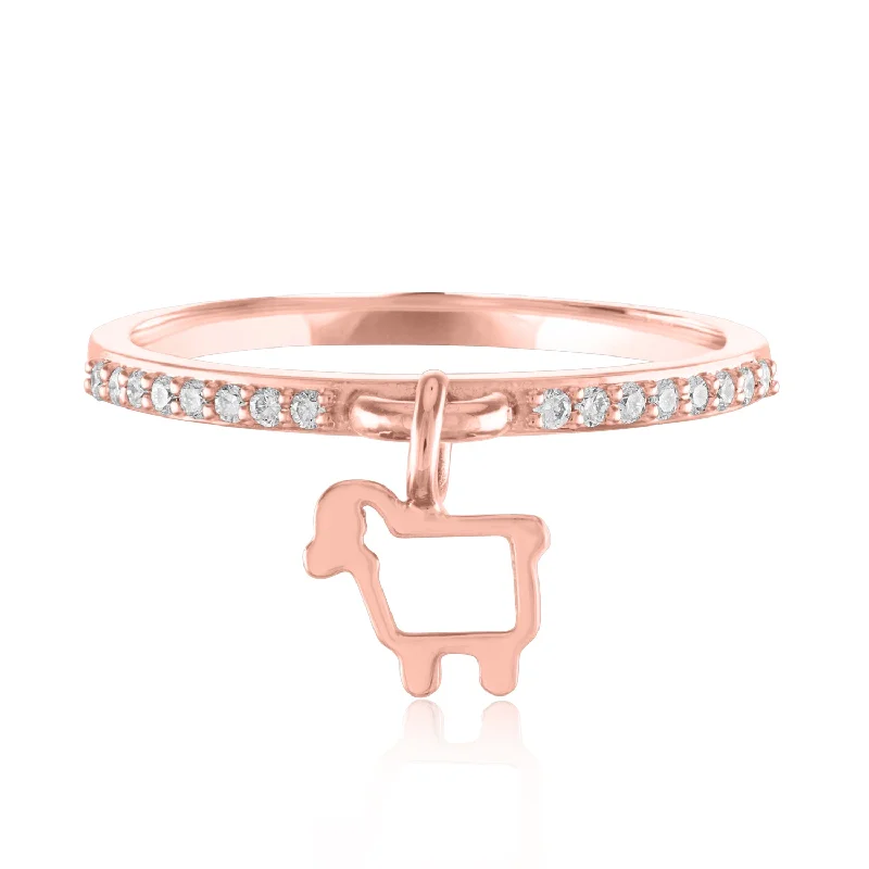 women’s engagement rings with white diamonds-14K Rose Gold Charming Ewe Ring