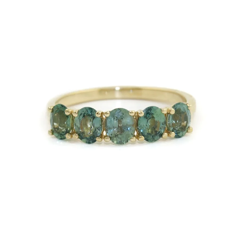 vintage diamond wedding rings with emeralds-14k Five-Stone Teal Sapphire Band