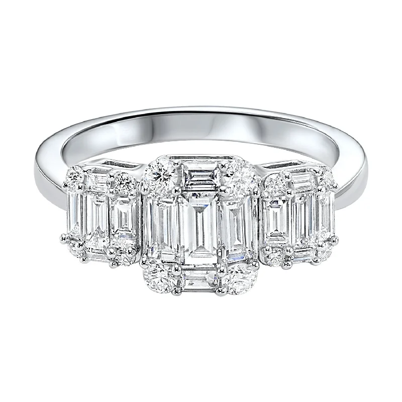 women’s wedding rings with intricate gemstone designs-3-Stone Baguette Diamond Ring 1/2 Cttw 14K White Gold