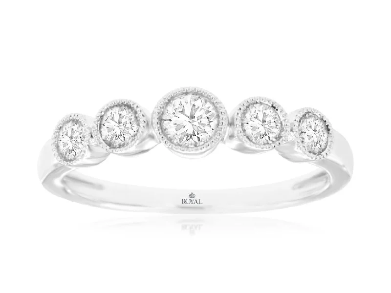 platinum wedding rings with diamonds-14K White Gold 5 Diamond Bezel Set Band