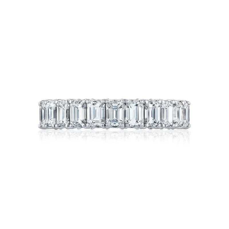 silver wedding rings with sapphires-14K White Gold Emerald Cut Eternity Band