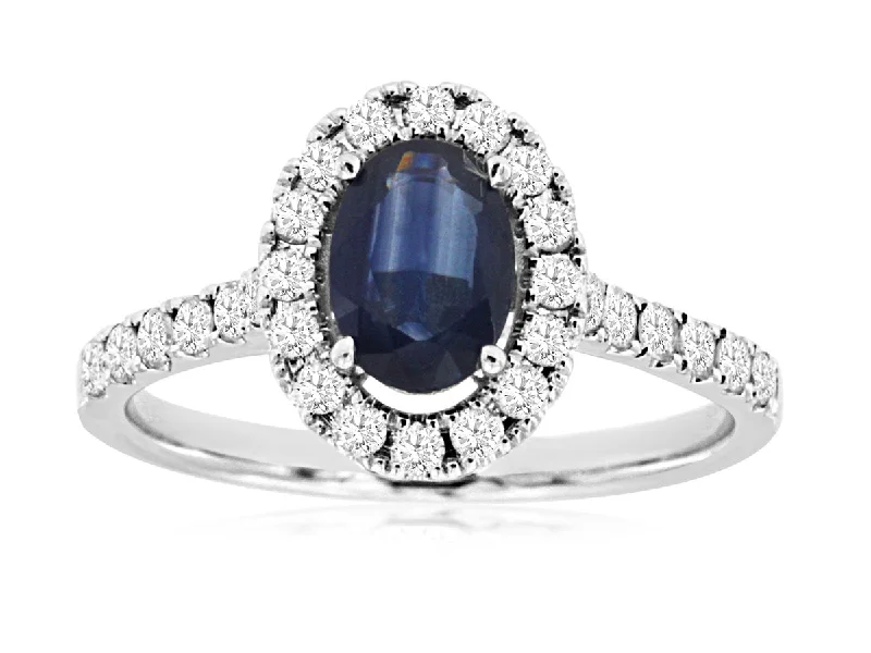 men’s diamond engagement rings with sapphires-14K White Gold Sapphire and Diamond Halo Ring