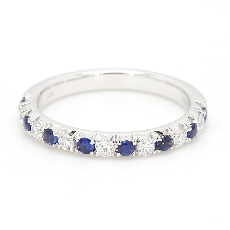 luxury diamond rings for women-14K White Gold Sapphire and Diamond Wedding Band