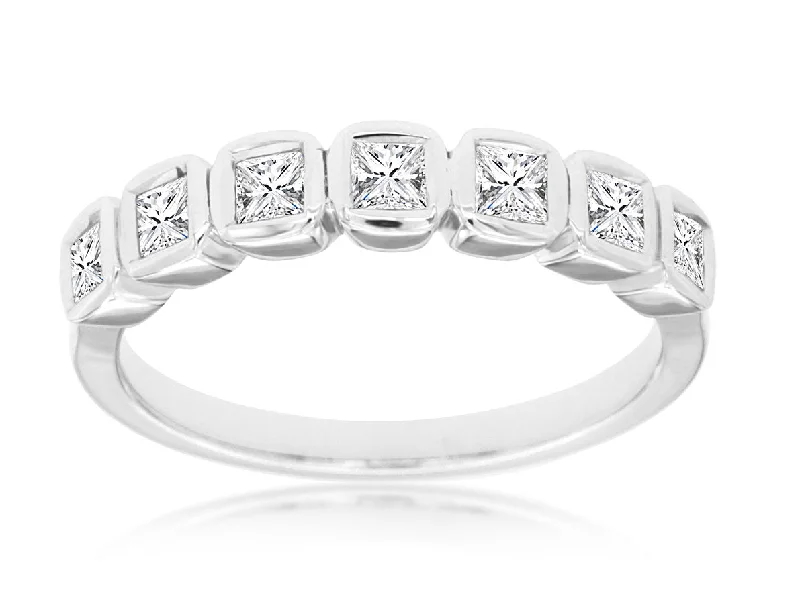 diamond eternity bands for women-14K White Gold Seven Diamond Bezel Set Band