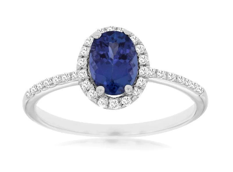 men’s rings with blue diamonds-14K White Gold Tanzanite and Diamond Ring