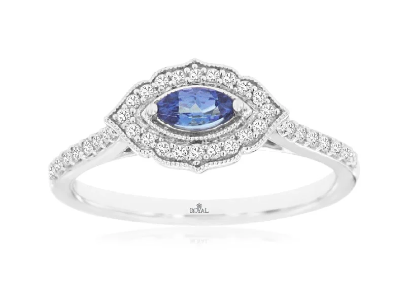 silver rings for women with diamonds-14K White Gold Tanzanite and Diamond Ring