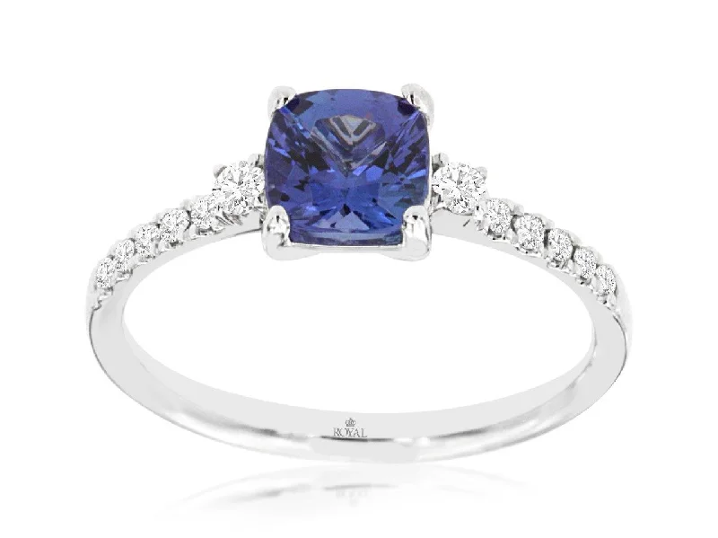 vintage wedding rings with sapphires-14K White Gold Tanzanite and Diamond Ring