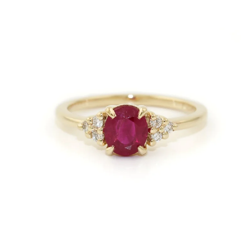 custom made engagement rings with birthstones-14K White Gold x 7mm Red Ruby & Lab Diamond Ring