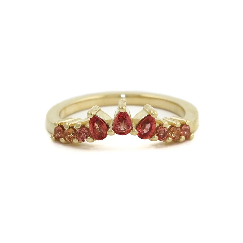 women’s engagement rings with multi-stones-14K Gold Padparadscha Sapphire Tiara Band