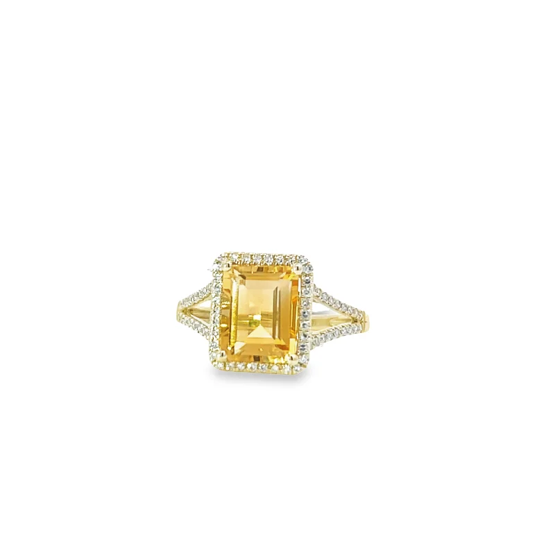 women’s engagement rings with multi-stones-14K Yellow Gold Citrine and Diamond Ring