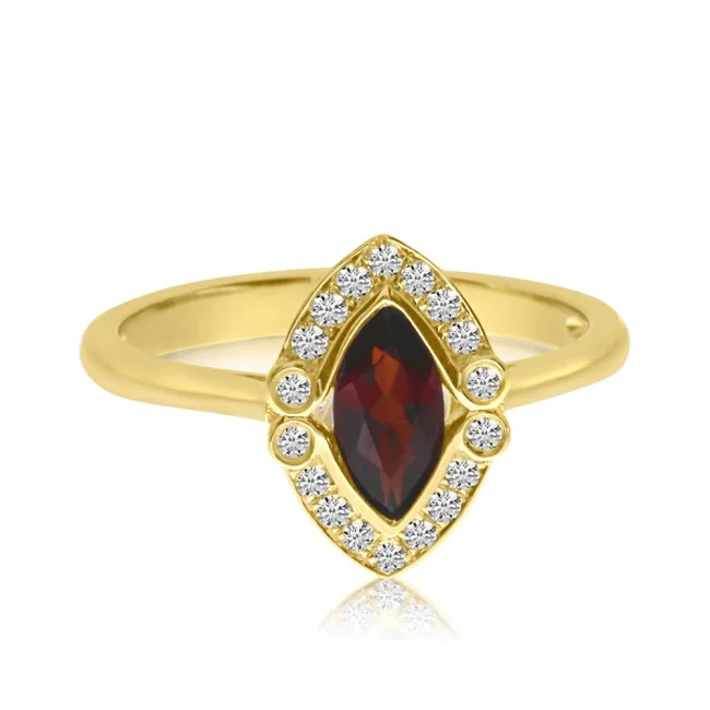 gold promise rings with diamonds-14K Yellow Gold Garnet and Diamond Ring