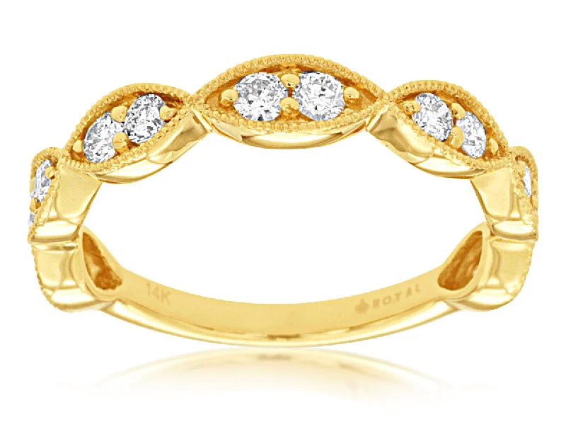 vintage gold rings with diamonds-14K Yellow Gold Marquise Station Diamond Band