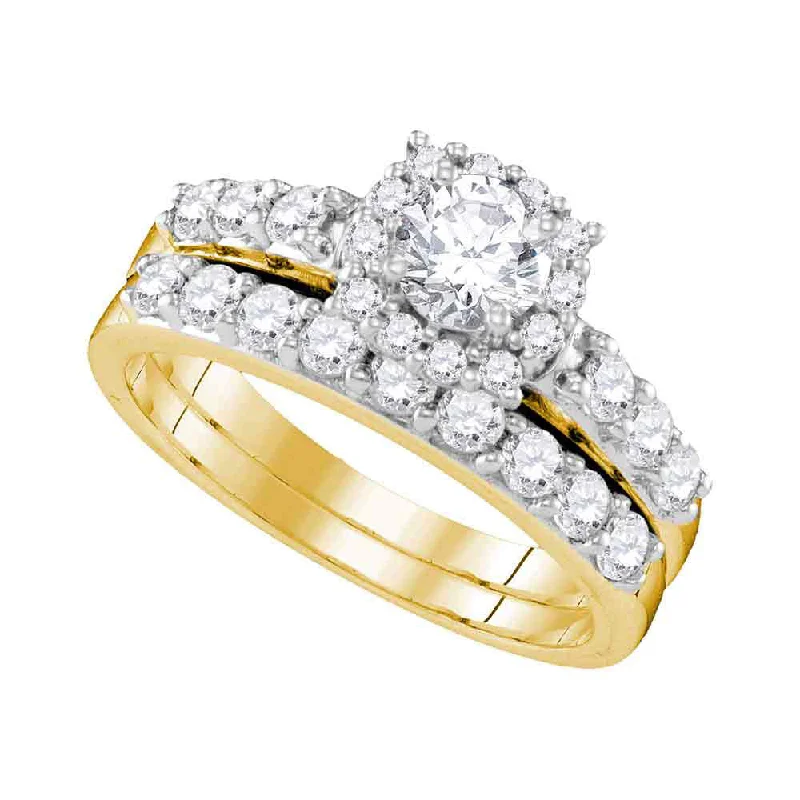 men’s platinum engagement rings with diamonds and sapphires-14k Yellow Gold Round Diamond Halo Bridal Wedding Ring Band Set 1-1/2 Cttw