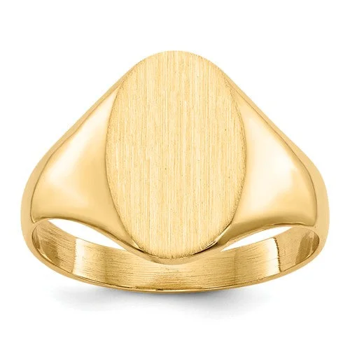 gold wedding rings with engraving-14K Yellow Gold Oval Brushed Top Signet Ring