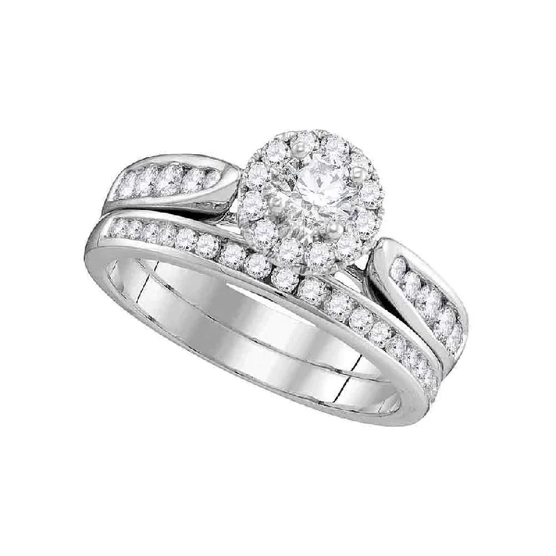 diamond eternity bands for women-14kt White Gold Diamond Round Halo Bridal Wedding Ring Band Set 1 Cttw