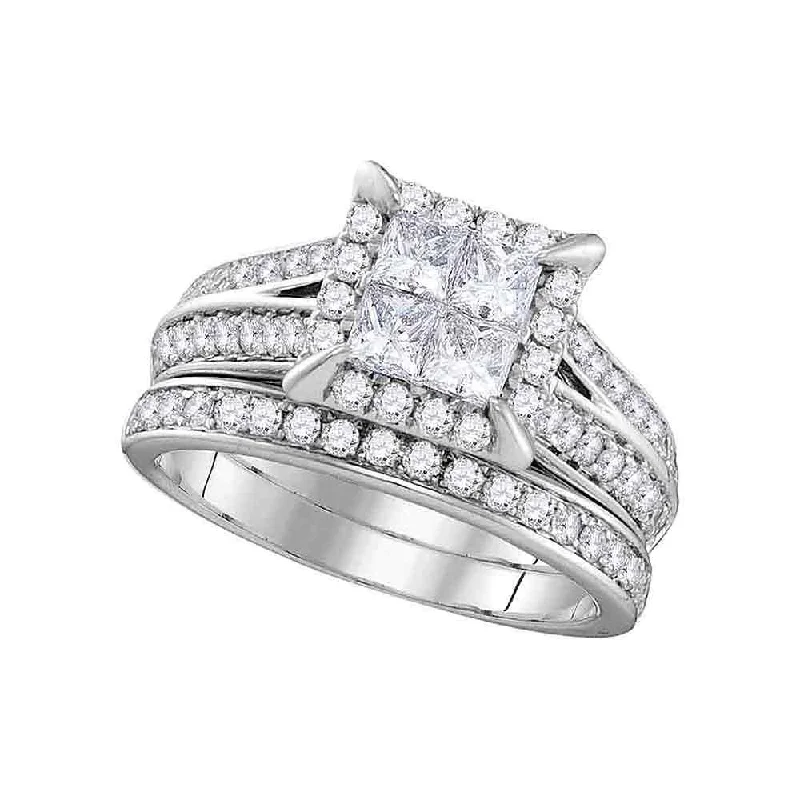 men’s classic wedding rings-14kt White Gold Princess Diamond Bridal Wedding Ring Band Set 1-1/2 Cttw