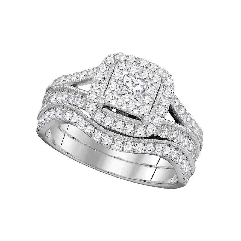 affordable wedding rings for men-14kt White Gold Princess Diamond Bridal Wedding Ring Band Set 1 Cttw