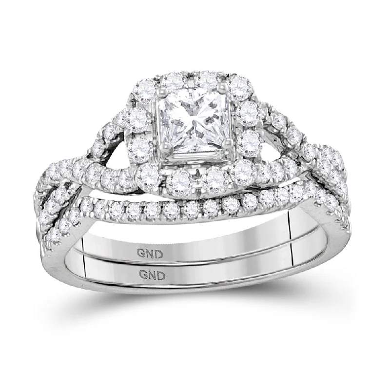 women’s platinum rings with diamonds-14kt White Gold Princess Diamond Twist Bridal Wedding Ring Band Set 1 Cttw