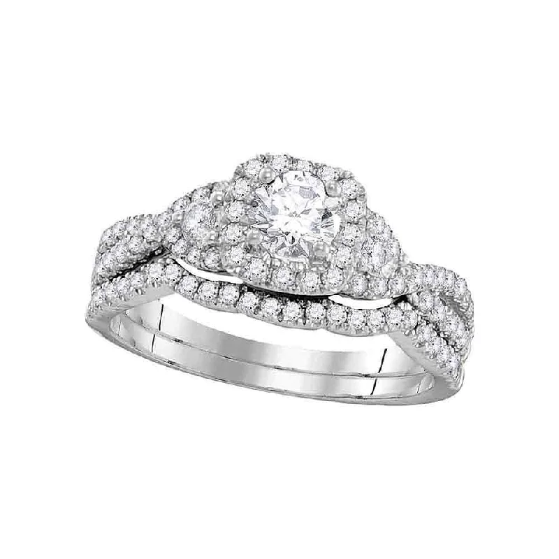 men’s custom promise rings-14kt White Gold Round Diamond Bridal Wedding Ring Band Set 1 Cttw