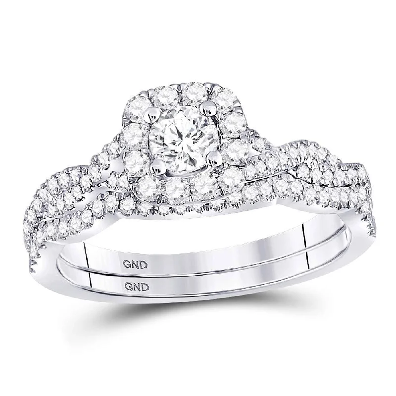 elegant diamond wedding rings-14kt White Gold Round Diamond Twist Bridal Wedding Ring Band Set 5/8 Cttw