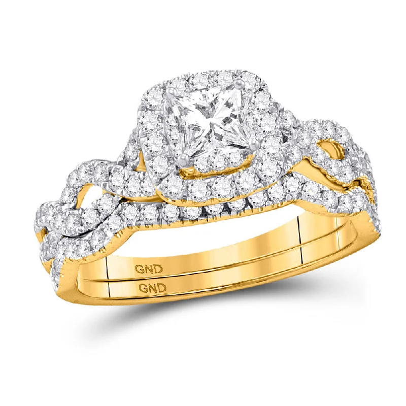 women’s cubic zirconia rings-14kt Yellow Gold Princess Diamond Twist Bridal Wedding Ring Band Set 1 Cttw