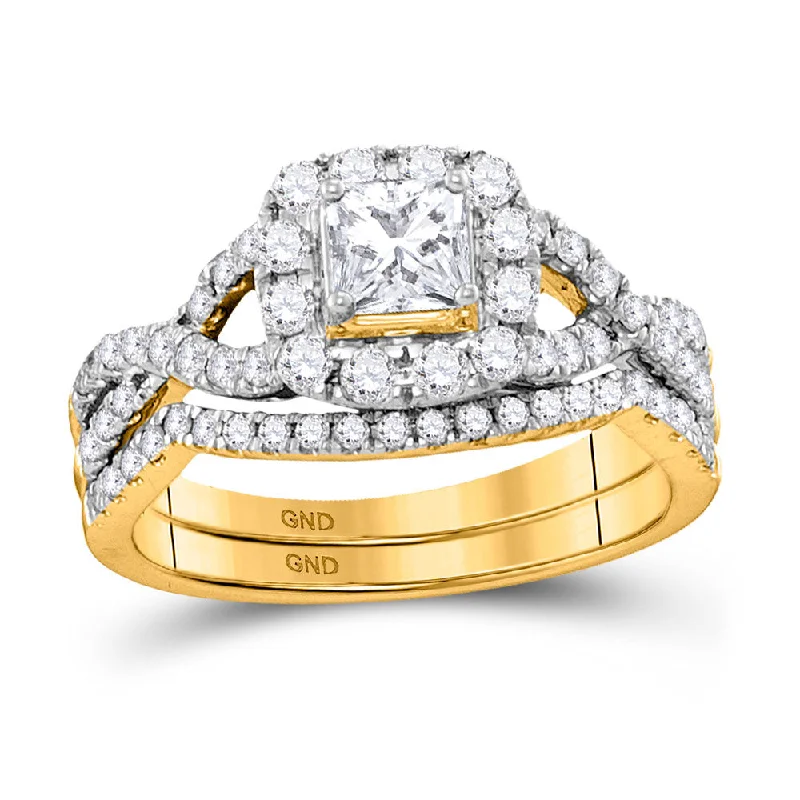 men’s engagement rings with gemstones-14kt Yellow Gold Princess Diamond Twist Bridal Wedding Ring Band Set 1 Cttw