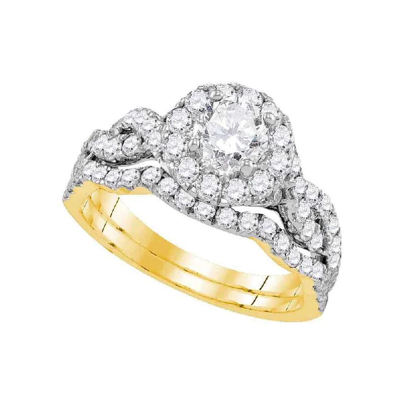 men’s white gold engagement rings-14kt Yellow Gold Round Diamond Bridal Wedding Ring Band Set 1-3/4 Cttw