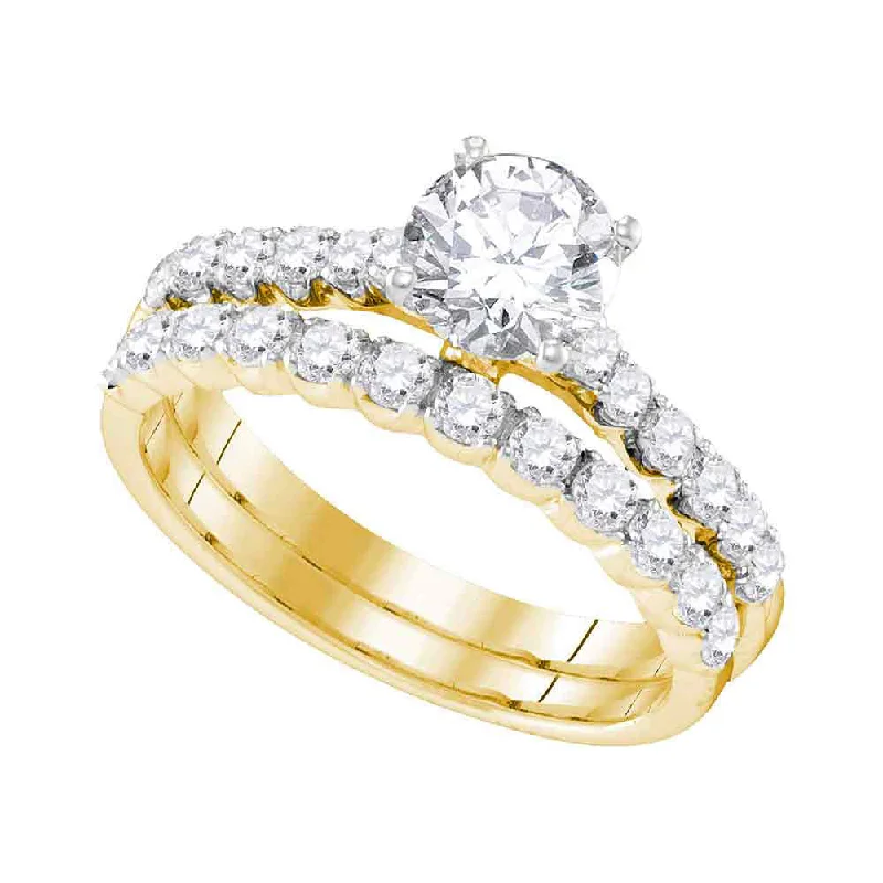 women’s engagement rings with sapphires and diamonds-14kt Yellow Gold Round Diamond Bridal Wedding Ring Band Set 2-1/5 Cttw