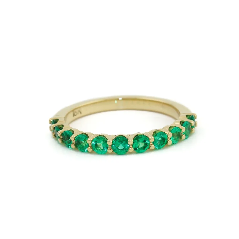 men’s rings with white gold and diamonds-18K Gold Emerald Half Eternity Band